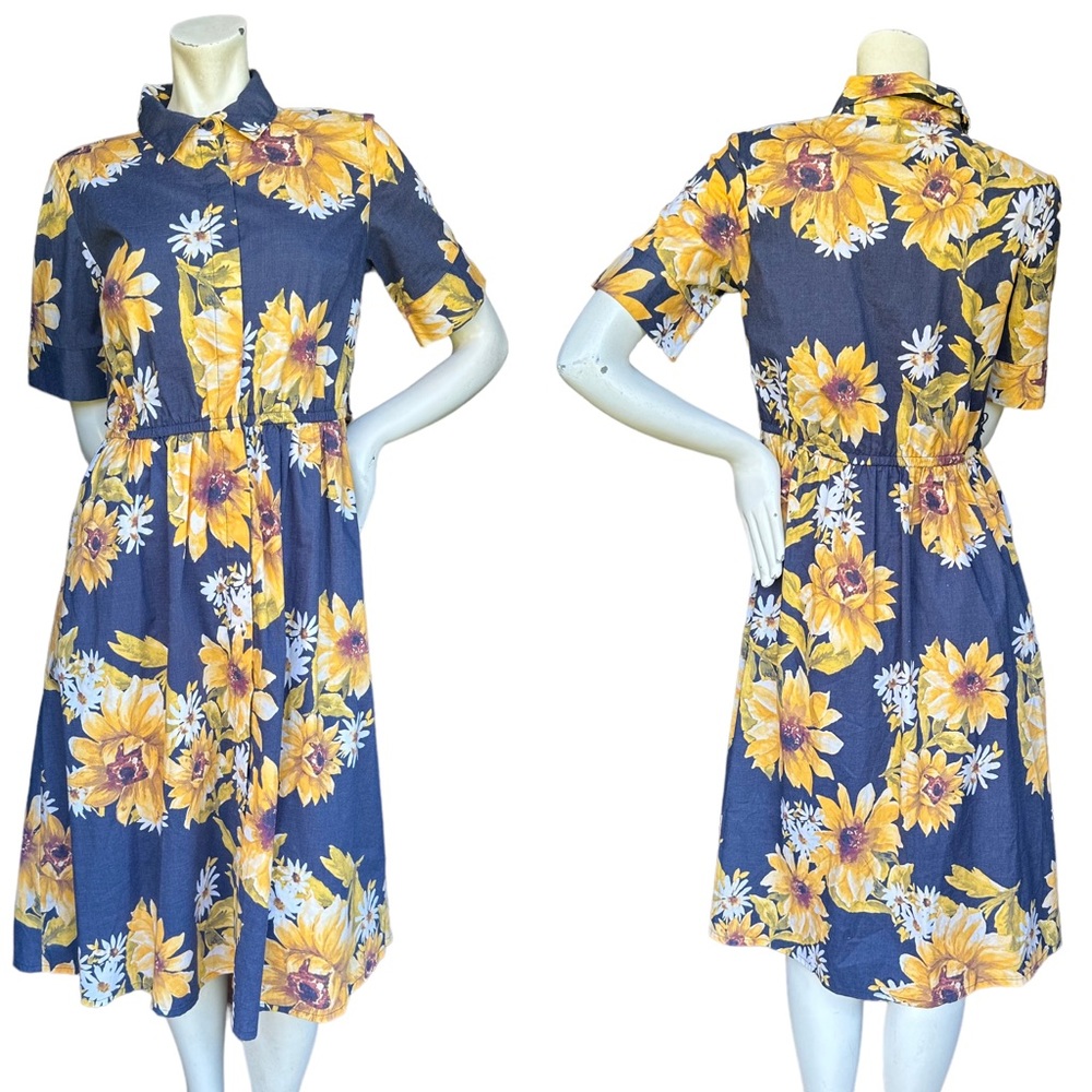 J by Jason Wu Sunflower & Daisy Print Collared Modest Short Sleeve Dress Size XS